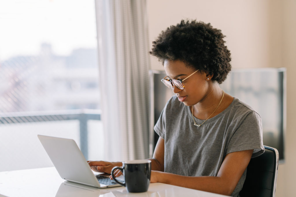 Young woman shopping online.