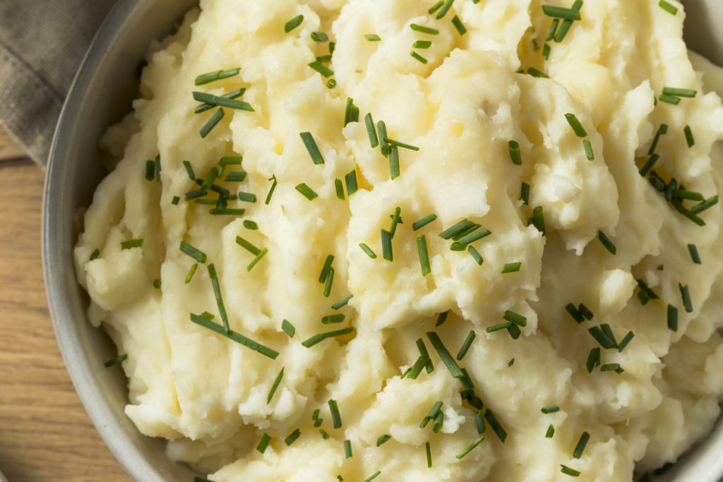 Homemade mashed potatoes in a bowl on the table