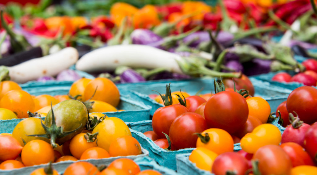 Vegetables on display at the farmers market